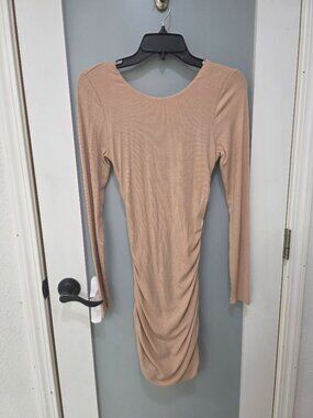 Princess Polly Women’s Tan Long Sleeve Ruched Bodycon Dress – Size 6